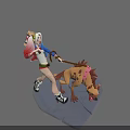 Game Movie Character With Pink White Hair Blue Jacket Leading Spotted Hyena Like Dog