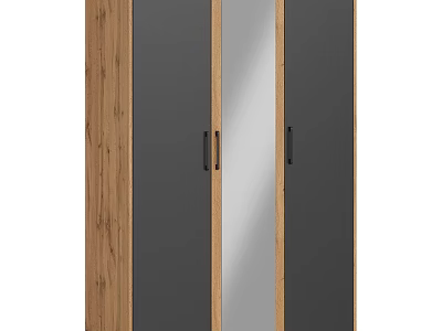 Modern Wardrobe Interior Design With Wooden Panels Mirror Doors And Black Handles 3d model