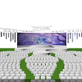 Spacious Conference Hall Interior With Stage Large Screen And Neatly Arranged Blue Seats