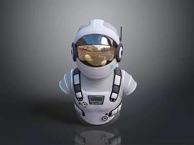 Astronaut Bust In White Spacesuit With Reflective Helmet And Chest Details Against Dark Background 3d model