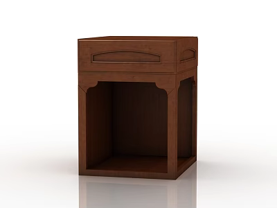 Brown Wooden Cabinet With Decorative Panel And Open Shelf Design 3d model
