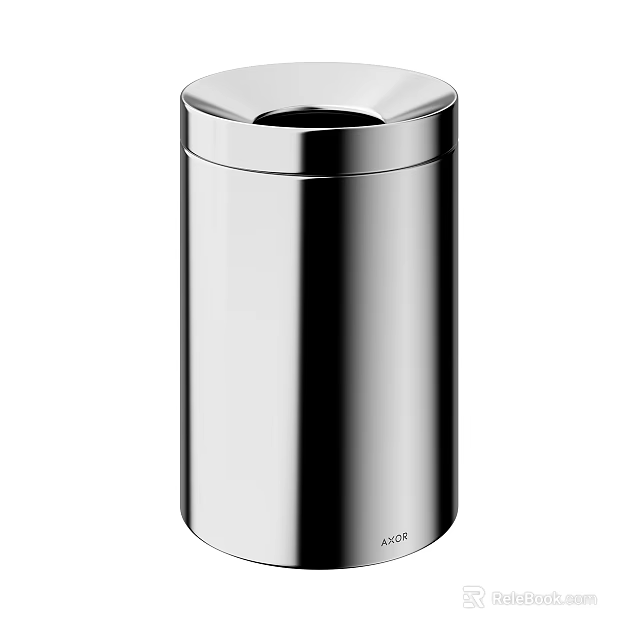 Public Stainless Steel Trash Can With Smooth Surface And Lid Design 3d model 