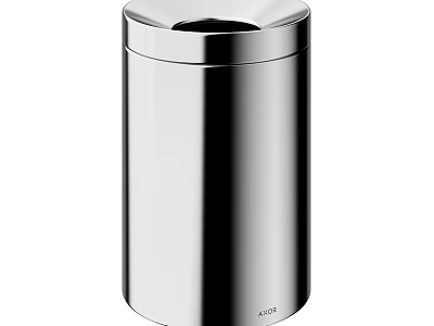 Public Stainless Steel Trash Can With Smooth Surface And Lid Design 3d model