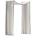 Elegant White Ceiling Drapery With Black Ribbon Ties And Flowing Fabric Design