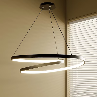 Modern Double Ring Chandelier With Black Metal Frame And Warm Illumination In Interior Space 3d model