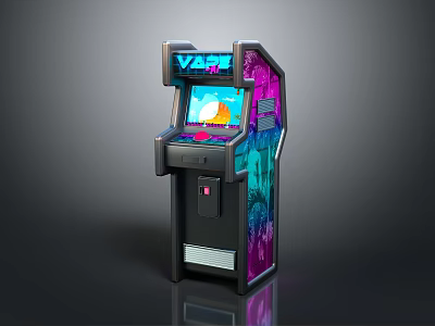 Retro Arcade Machine With Colorful Graphics Neon Screen And Control Panel 3d model