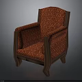 Elegant Red Upholstered Chair With Wooden Armrests Legs And Diamond Pattern