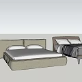 Two Modern Double Beds With Gray Frame And Black Bedding In Bedroom 3d model