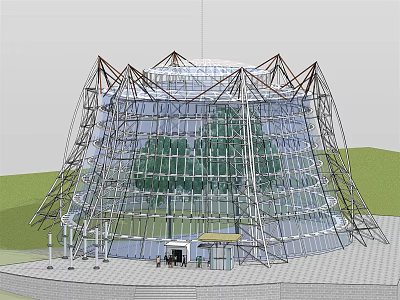 Modern Glass Dome Building With Metal Frame Structure And Interior Trees 3d model