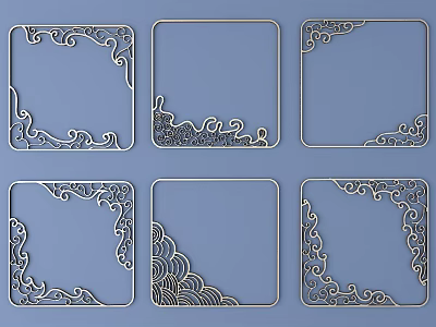 Elegant Square Frames With Intricate Corner Carved Patterns On Blue Background 3d model