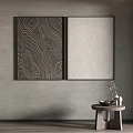 Abstract Wall Art With Line Patterns On Grey Wall And Side Table Decorations 3d model