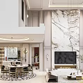 Luxurious Modern Loft Living Room Interior With Chandelier And Marble Wall
