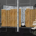 Modern Public Restroom Featuring Bamboo Stalls Marble Accents Gray Stone Walls And Plants