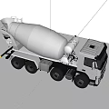 Gray Concrete Mixer Truck Parked At Industrial Construction Site With Blue Wall