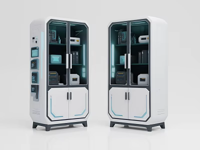 Modern Storage Lockers with Glass Doors White Exterior and Black Base 3d model