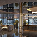 Modern Luxury Sales Office Interior Featuring Cozy Lounge Seats Elegant Reception Bar And Tasteful Lighting