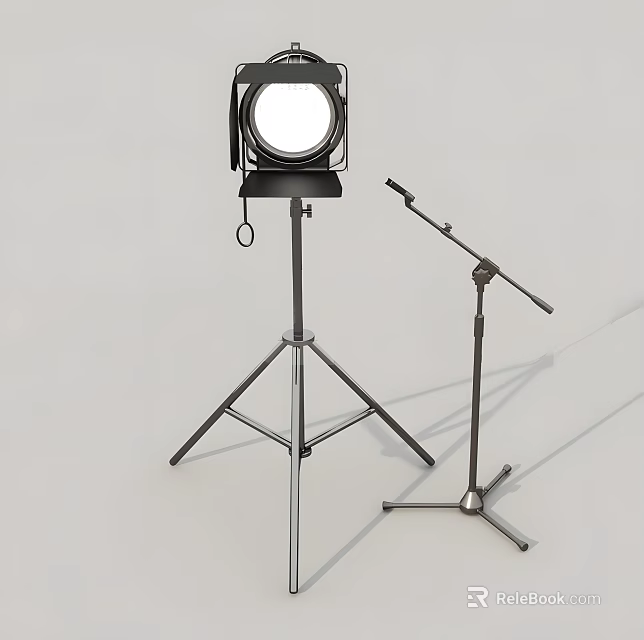 Studio Light and Microphone on Tripod Stands for Video Production Setup 3d model 