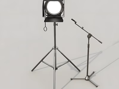 Studio Light and Microphone on Tripod Stands for Video Production Setup 3d model