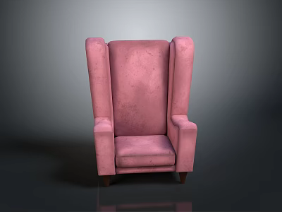 Stylish Pink Velvet Wingback Armchair With High Back And Wooden Legs 3d model