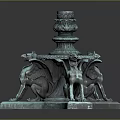 Bronze Fountain Sculpture with Winged Griffin Statues and Multi Tiered Pedestal Design on Reflective Base