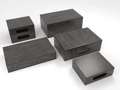 Set of Dark Colored Wooden Boxes with Handle Holes in Various Sizes 3d model