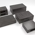 Set of Dark Colored Wooden Boxes with Handle Holes in Various Sizes