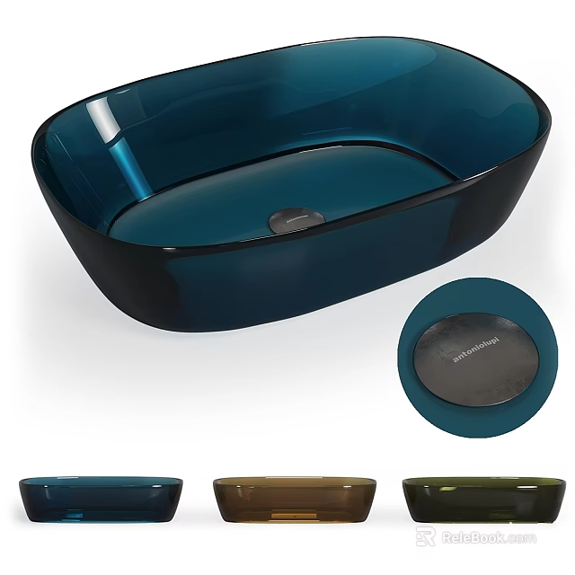Modern Blue Glass Washbasin Design With Various Color Options And Oval Shape 3d model 