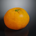 Fresh Ripe Orange Fruit with Smooth Textured Skin Green Stem on Black Reflective Surface