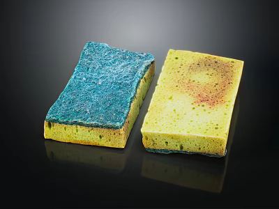 Two Dishwashing Sponges For Daily Cleaning With Blue And Yellow Colors 3d model