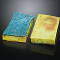Two Dishwashing Sponges For Daily Cleaning With Blue And Yellow Colors