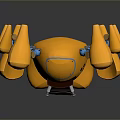 Yellow Robotic Game And Movie Character With Multiple Orange Mechanical Arms Central Screen And Base