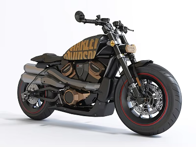 Black and Gold Shadow Chaser Motorcycle With Modern Stylish Design And Red Rimmed Tires 3d model