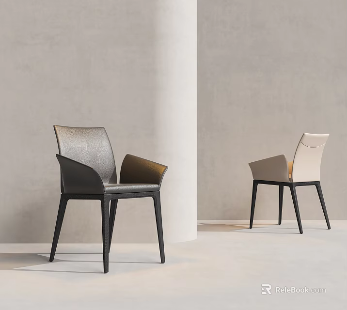 Modern Leather Upholstered Dining Chairs Dark And Light Colors With Armrests Minimalist Design 3d model 