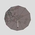 White Outdoor Umbrella With Floral Pattern And Metal Pole For Patio Use