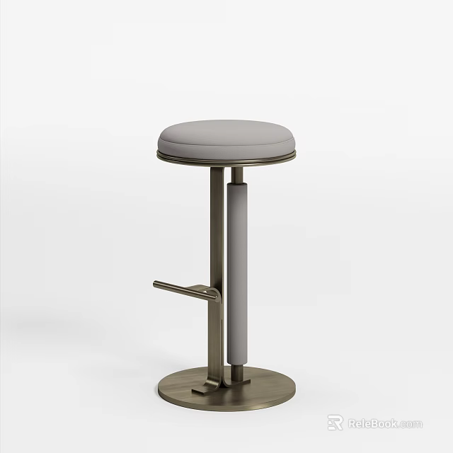 Stylish Modern Adjustable Bar Stool With Grey Cushion And Metal Frame 3d model 