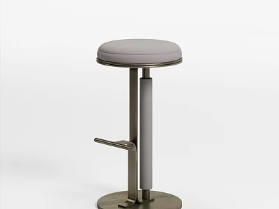 Stylish Modern Adjustable Bar Stool With Grey Cushion And Metal Frame 3d model