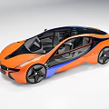 Sleek Orange And Blue Sports Car With Black Wheels And Aerodynamic Design
