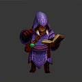 Man in Hooded Purple Robe Holding Open Book Green Orb and Keys