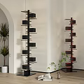 Modern Multi tiered Floor Lamp Design With Bookshelf In Interior With White Walls And Plants