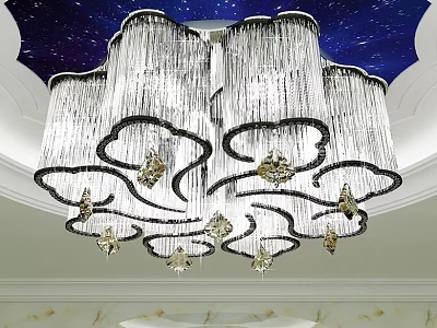 Elegant Crystal Chandelier With Hanging Crystal Pendants And Starry Sky Ceiling 3d model