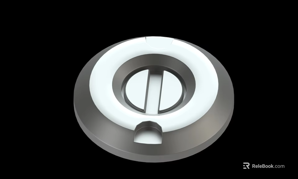 Circular Component With White Ring Gray Base And Central Bar Design 3d model