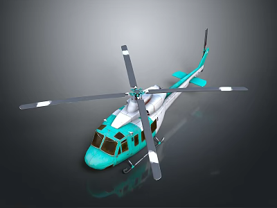 Blue And White Helicopter Model With Rotors And Detailed Exterior Design 3d model