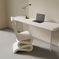 Modern White Desk With Laptop Table Lamp Unique Curved Chair And Clear Legs