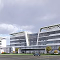 Modern Office Building For Telecom And Fire Center With Symmetrical Architecture And Reflective Waterfront