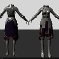 Full Body Silver Armor With Purple Skirt And Golden Decorative Patterns