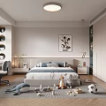 Modern Kids Room Interior Featuring Bed Desk Chair Toys Rug And Cabinets