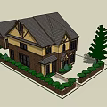 Traditional Detached Villa With Yellow Brown Exterior Decorative Windows Dark Roof And Green Shrubs