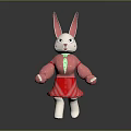 Cute Rabbit Doll With Long Pink Ears Pink Top And Red Striped Skirt
