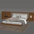 Modern Double Bed With Wooden Frame Upholstered Headboard White Sheets And Woven Rug