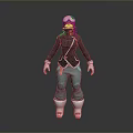 Woman in Ski Outfit with Helmet Goggles Dark Jacket Green Pants and Red Ski Boots